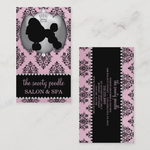 Blush Pink Jeweled Damask Dog Grooming/Spa Business Card Zazzle