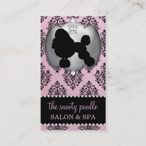 Blush Pink Jeweled Damask Dog Grooming/Spa Business Cards