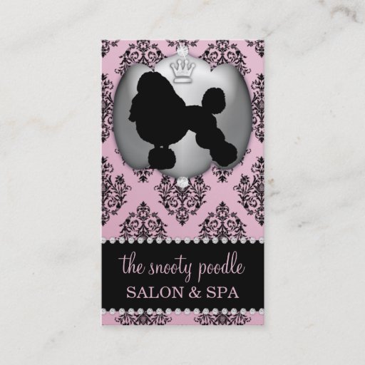 Customizable Blush Pink Jeweled Damask Dog Grooming/Spa Business Cards