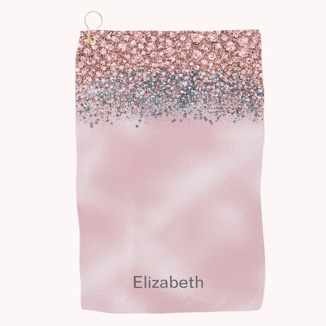 Blush Pink Jeweled Personalized Golf Towel (Creator Uploaded)