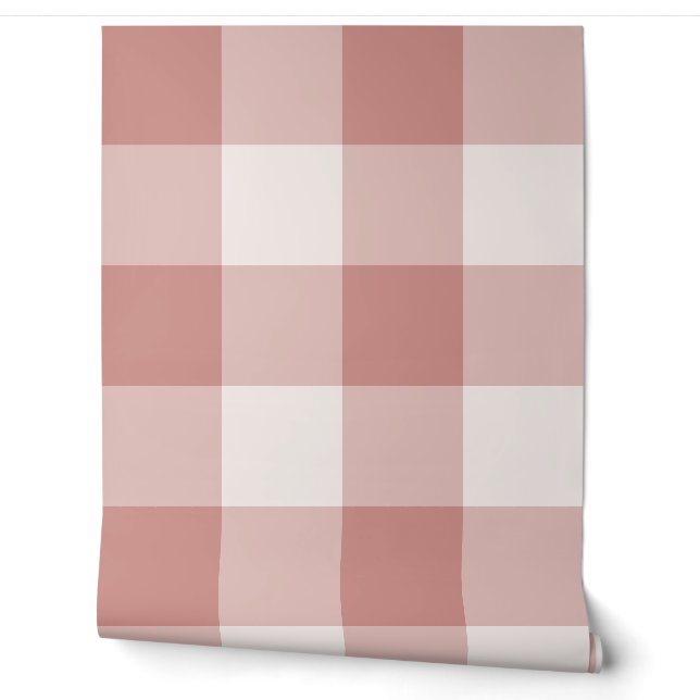 Blush Pink Jumbo Checkered Gingham Wallpaper (Unrolling)