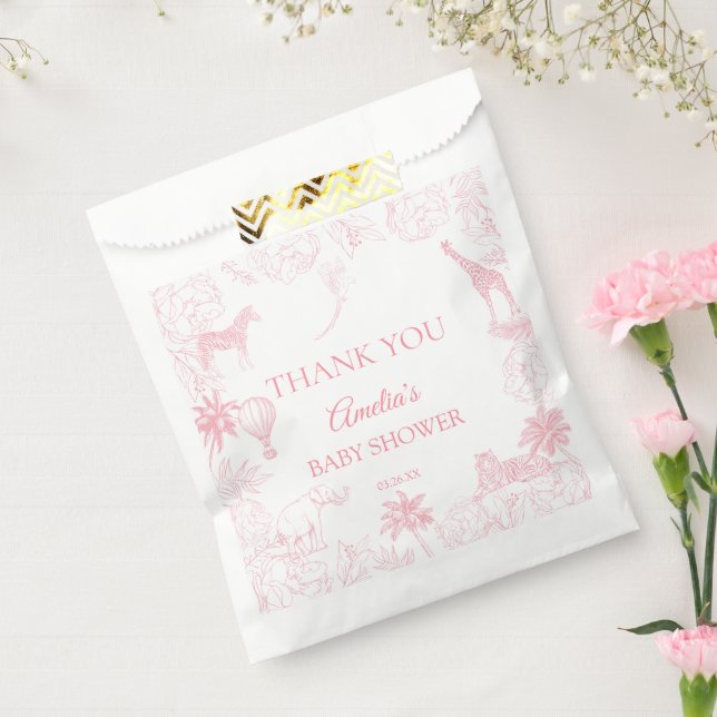Blush Pink Jungle Safari Animals Baby Shower Favor Bag (Sealed)