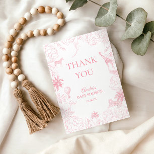 Blush Pink Jungle Safari Animals Baby Shower Thank You Card