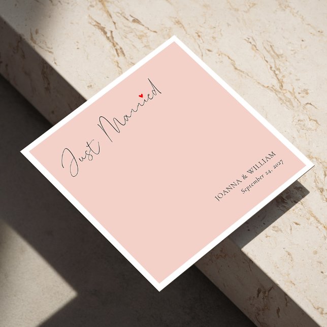 Blush Pink Just Married Wedding Napkins with Names (Blush Pink Just Married Wedding Napkins with Names)