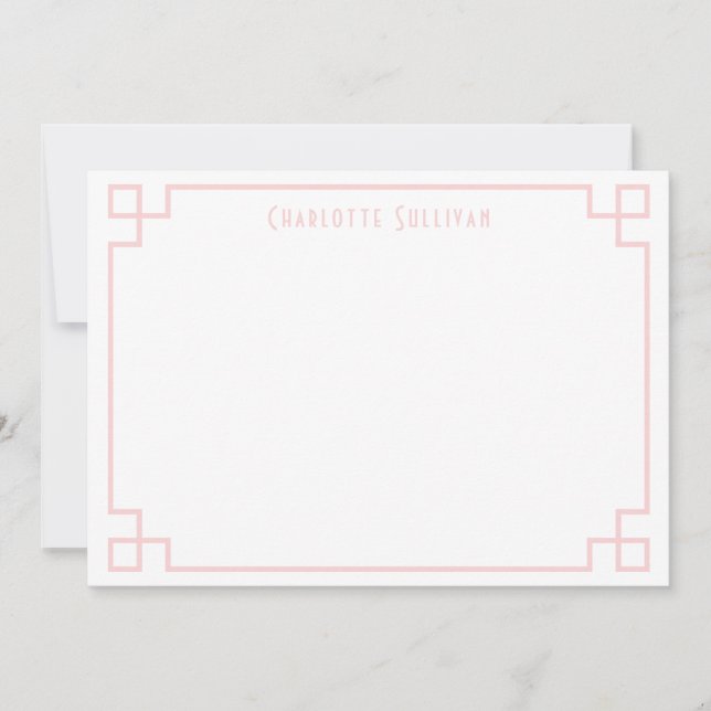 Blush Pink Key Border Personalized Stationery Note Card (Front)