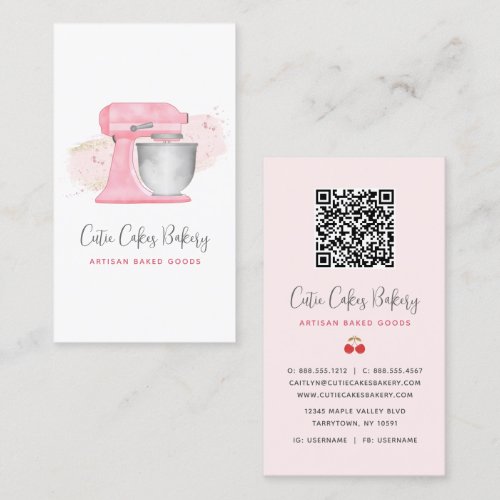 Blush Pink Kitchen Mixer Logo QR Code Bakery Chef Business Card