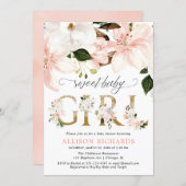 Blush pink lace burlap floral girl baby shower invitation (Front/Back)