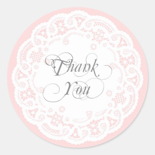 Blush Pink Lace Doily Thank You Stickers (Front)