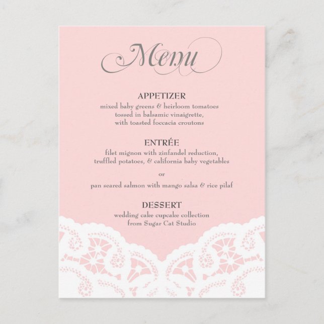 Blush Pink Lace Doily Wedding Menu (Front)