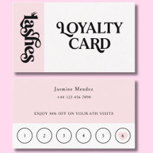 Blush Pink Lashes 6 Appointments Loyalty Card 