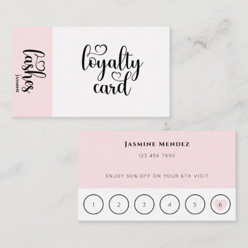 Blush Pink Lashes 6 Appointments Loyalty Card