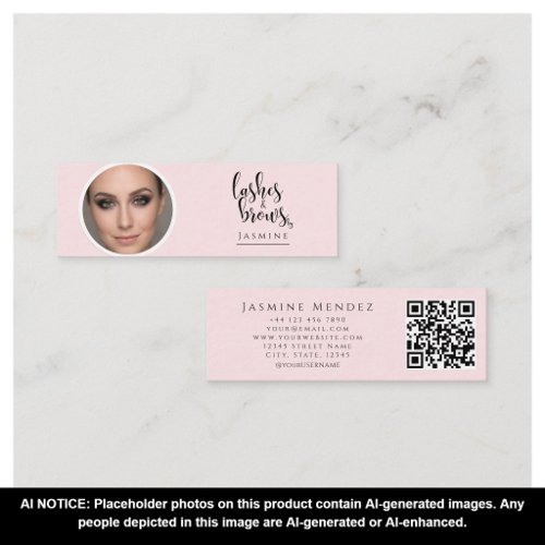 Blush Pink Lashes And Brows Professional Photo Qr Mini Business Card