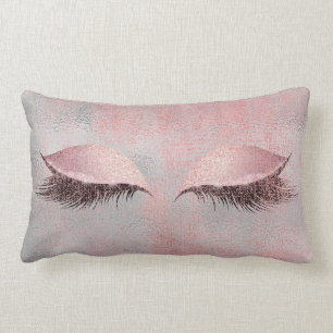 Blush Pink Lashes Glass Glitter Silver Gray Makeup Lumbar Pillow