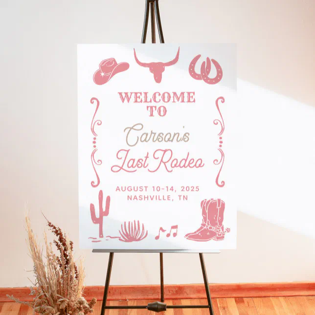 Blush Pink Last Rodeo Cowgirl Bachelorette Welcome Foam Board | Zazzle
