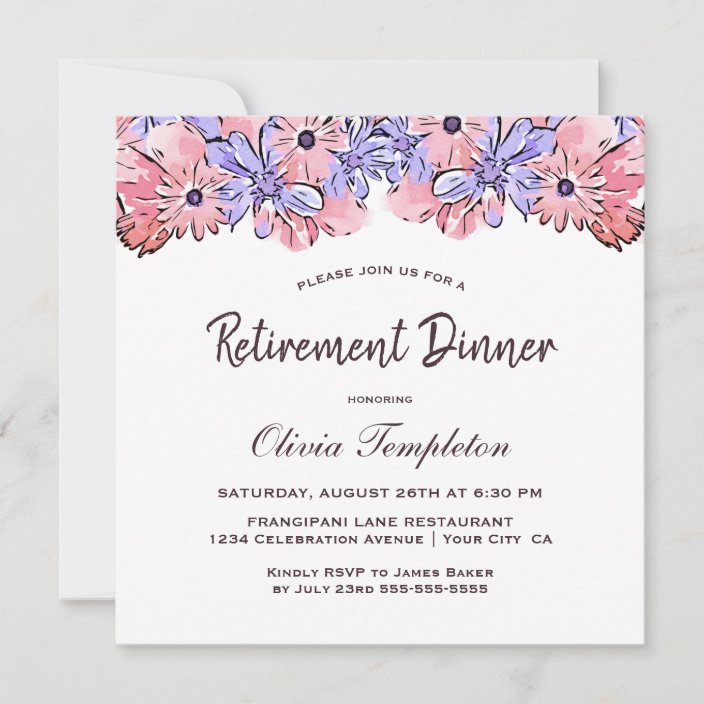 Blush Pink Lavender Floral Retirement Dinner Invitation | Zazzle.com