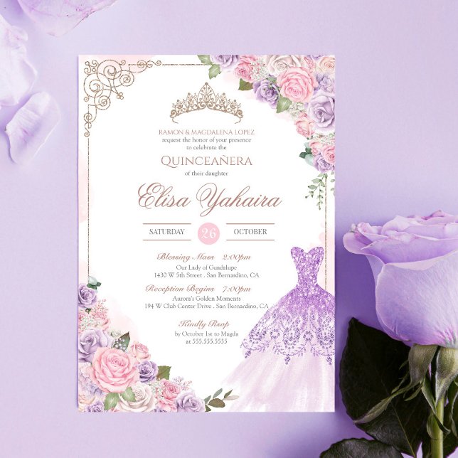 Blush Pink Lavender Purple Elegant Quinceanera  Invitation (Creator Uploaded)