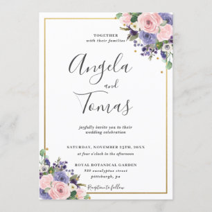 Blush Pink Lavender Purple Floral Greenery Wedding Invitation