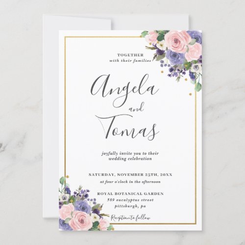 Blush Pink Lavender Purple Floral Greenery Wedding Invitation