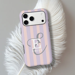 Blush Pink Lavender Stripes Stylish Monogram Name iPhone 17 Pro Max Case