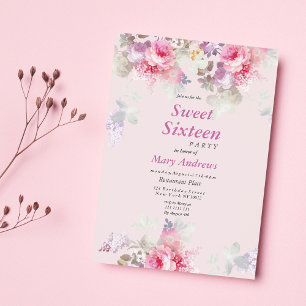 Blush Pink Lavender Vintage Floral Sweet Sixteen Invitation