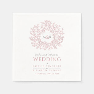 Blush pink leaf circle monogram art wedding custom napkins