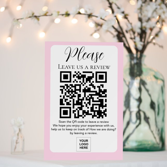 Blush Pink Leave us a review QR code Pedestal Sign (In Situ (Wedding))