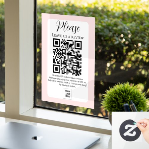 Blush Pink Leave us a review QR code Window Cling
