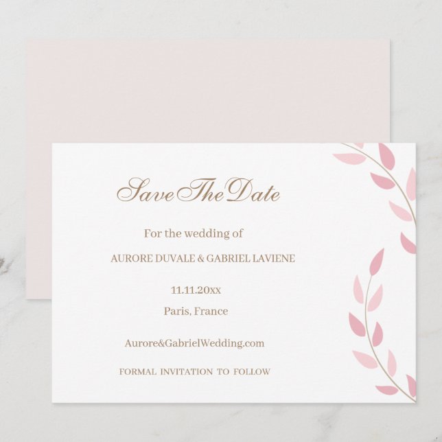 Blush Pink Leaves Autumn Save The Date Wedding Invitation (Front/Back)