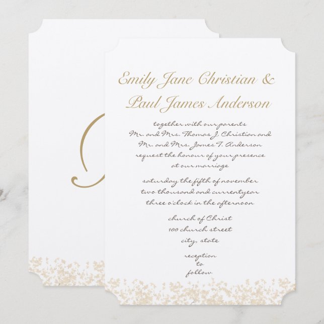 Blush Pink Leaves Elegant Monogram Wedding  Invitation (Front/Back)