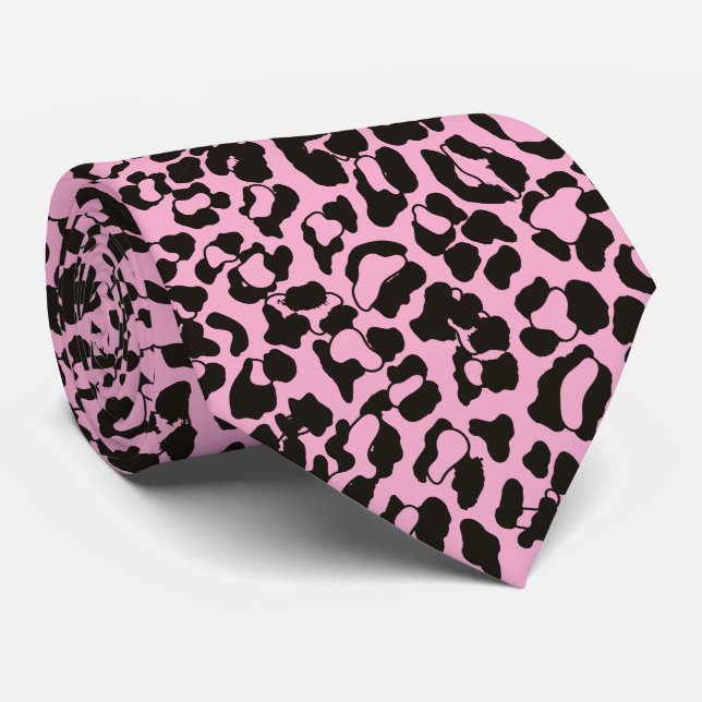 Blush Pink Leopard Animal Print Neck Tie (Rolled)