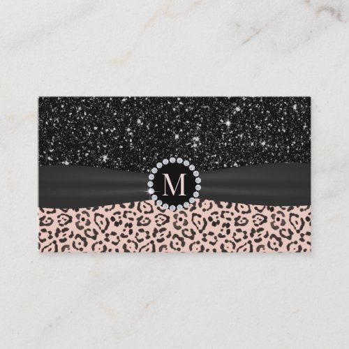 Blush Pink Leopard Black Glitter Event Planning Business Card