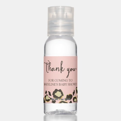 Blush Pink Leopard Print Baby Shower Favor Hand Sanitizer