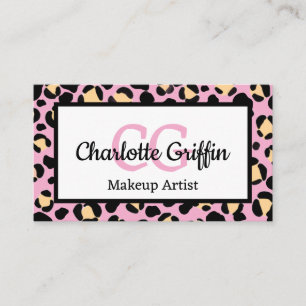 Blush Pink Leopard Print Lash & Makeup Artist Business Card