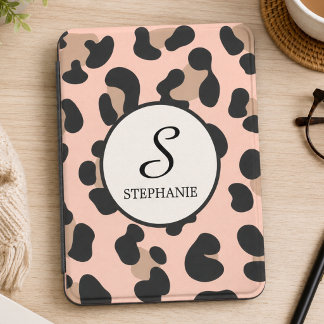 Blush Pink Leopard Print Monogram Personalized Kindle Cover