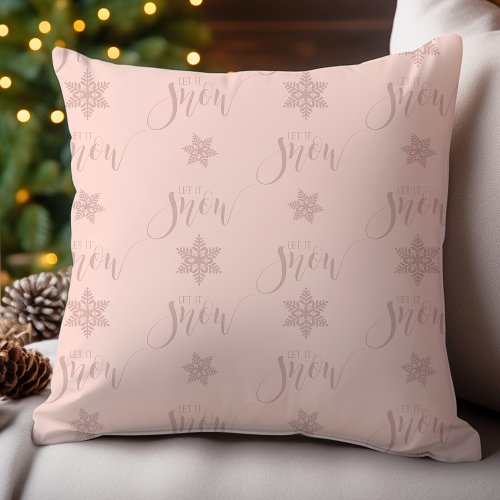 Blush Pink Let It Snow Holiday Throw Pillow