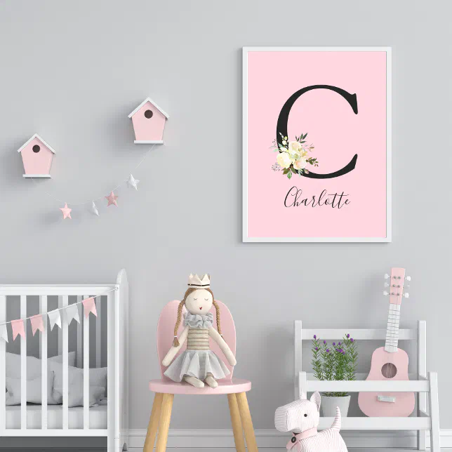 Blush Pink Letter 'C' Nursery Name Wall Art Zazzle