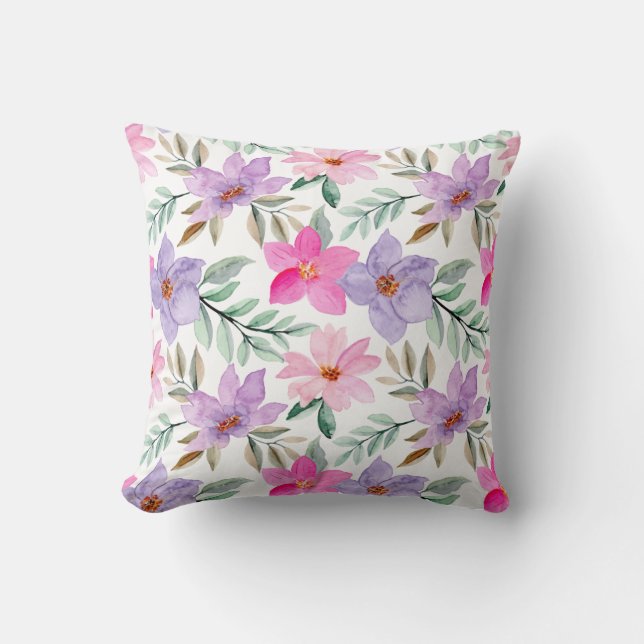 Blush Pink Lilac Floral Pattern Trendy Throw Pillow (Front)