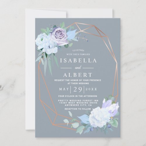 Blush pink lilac golden lilac floral wedding invitation