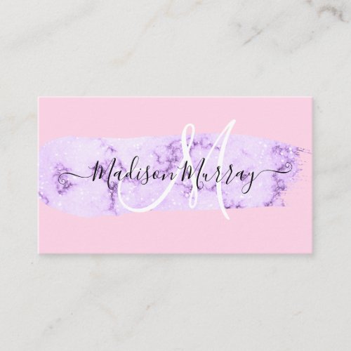 Blush Pink  Lilac Purple Unicorn Monogram Name Business Card