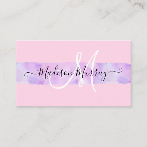 Blush Pink  Lilac Purple Unicorn Monogram Name Business Card