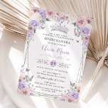 Blush Pink Lilac White Floral Silver Quinceañera Invitation<br><div class="desc">Personalize this elegant floral Quinceañera / Sweet 16 birthday invitation easily and quickly. Simply click the Edit Using Design Tools button to further edit the texts, change fonts and fonts colors. Featuring soft watercolor blush, dusty pink, purple lilac, white flowers, a silver princess crown and butterflies. All text is editable....</div>