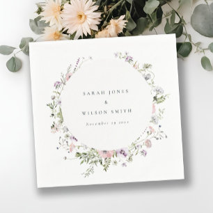 Blush Pink Lilac Wildflower Circle Frame Wedding Napkins