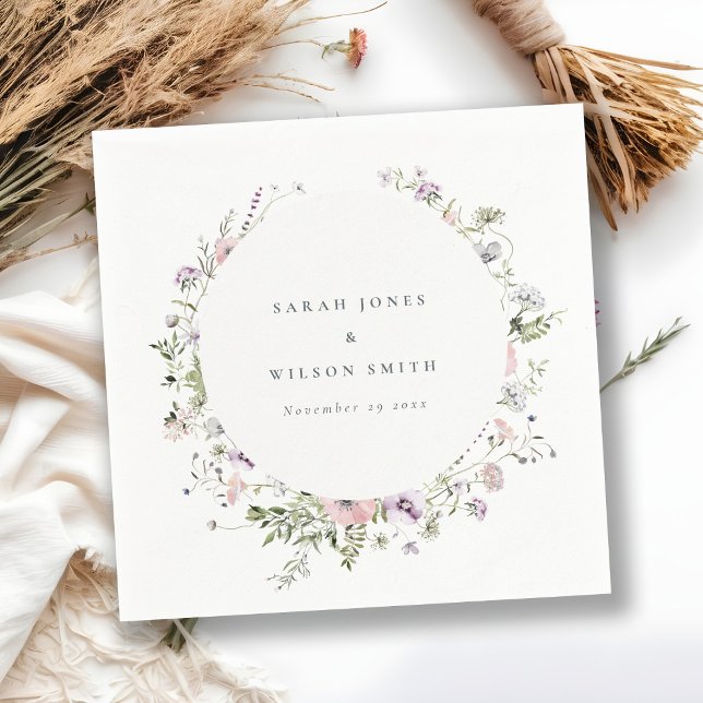 Blush Pink Lilac Wildflower Circle Frame Wedding Napkins (Creator Uploaded)