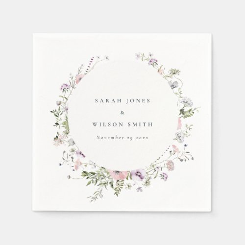 Blush Pink Lilac Wildflower Circle Frame Wedding Napkins