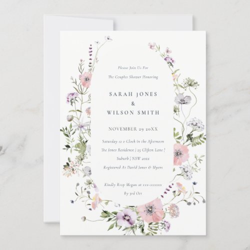 Blush Pink Lilac Wildflower Couples Shower Invite
