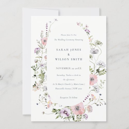 Blush Pink Lilac Wildflower Frame Wedding Invite