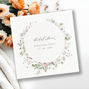 Blush Pink Lilac Wildflower Wreath Bridal Shower Napkins