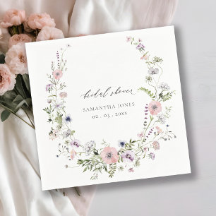 Blush Pink Lilac Wildflower Wreath Bridal Shower Napkins