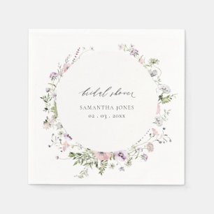 Blush Pink Lilac Wildflower Wreath Bridal Shower Napkins