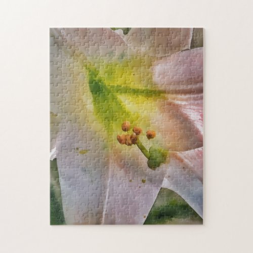 Blush Pink Lily Flower Watercolor Style Art Jigsaw Puzzle